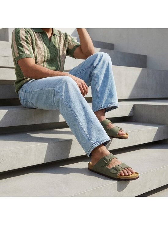 Men\'s Olive Green Lane Cork Footbed Sandals Adjustable Buckle Comfort Slides main image 6